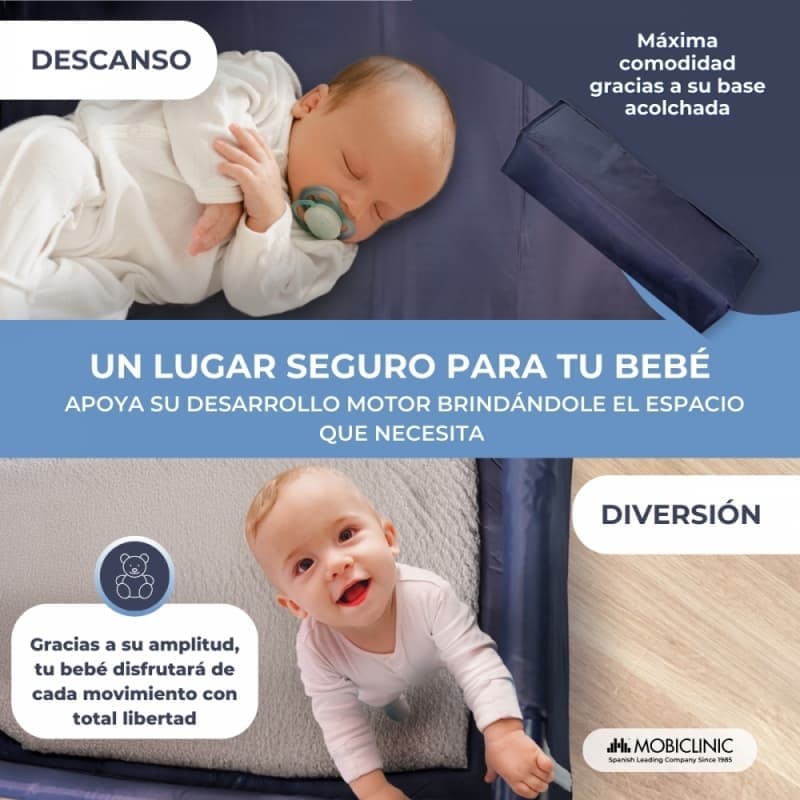 Cuna de viaje Mofli azul Plegable, portátil y segura  Con bolsa de transporte Mobiclinic