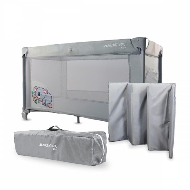Cuna de viaje Mofli gris Plegable, portátil y segura  Con bolsa de transporte Mobiclinic