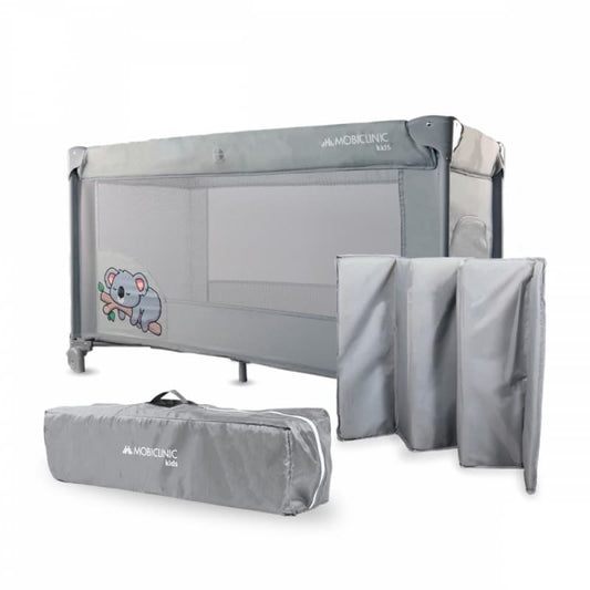 Cuna de viaje Mofli gris Plegable, portátil y segura  Con bolsa de transporte Mobiclinic