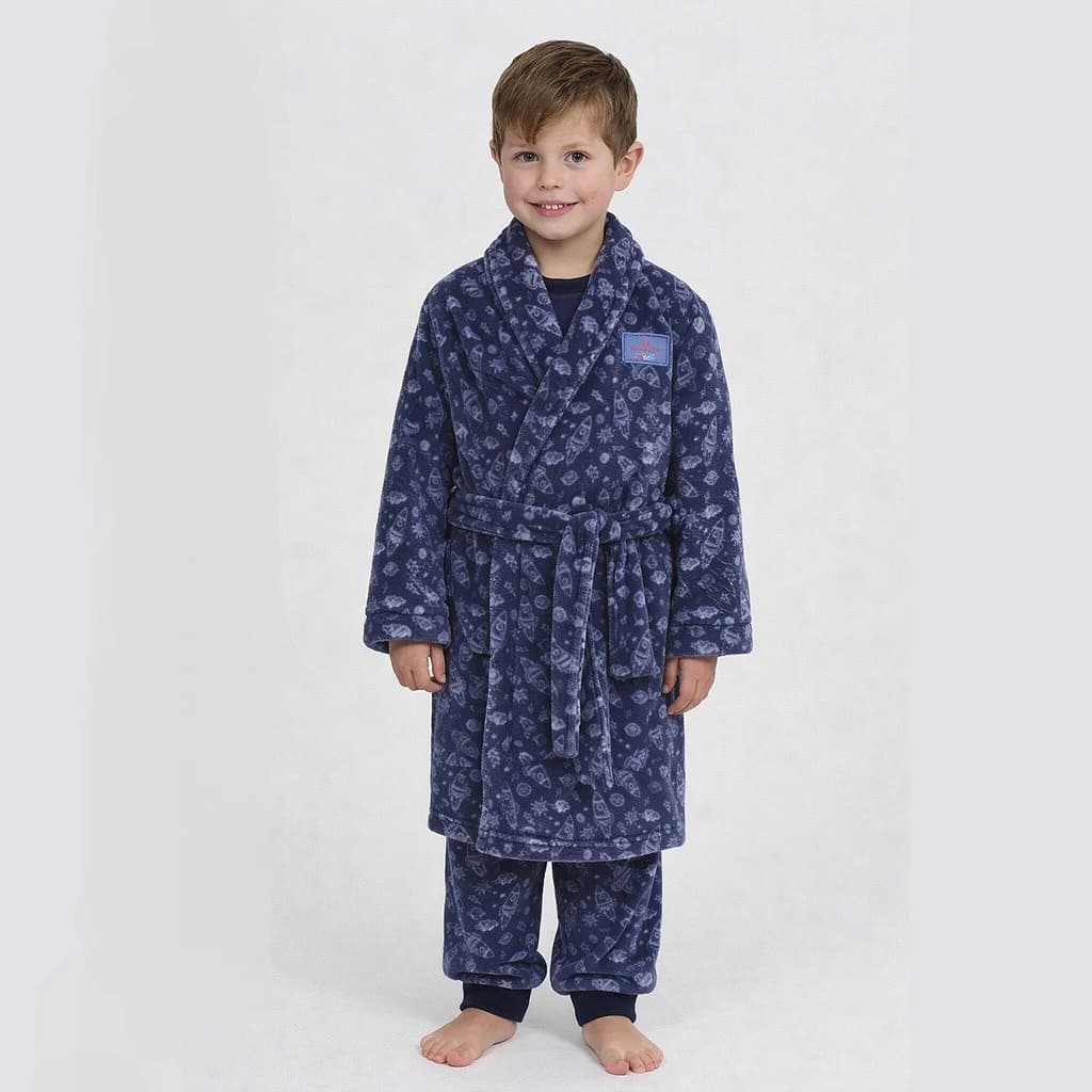 Bata infantil cruzada de coralina con motivos espaciales Don Algodón (Ref. DA26W118)