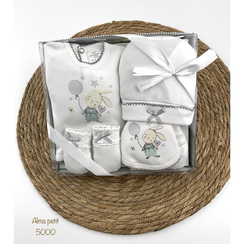 Estuche Bebé Primera Puesta 5 Piezas Conejito Rosa – Alma Petit · 321105000