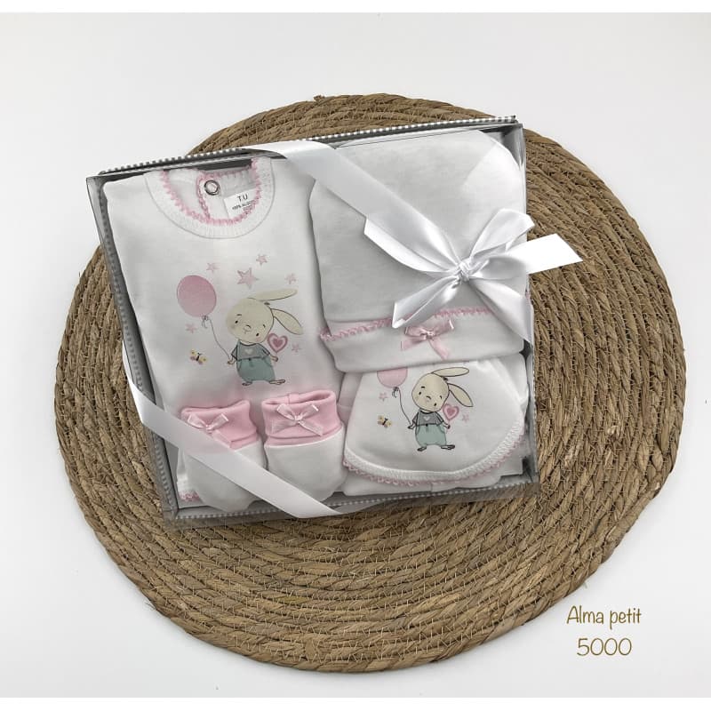 Estuche Bebé Primera Puesta 5 Piezas Conejito Rosa – Alma Petit · 321105000