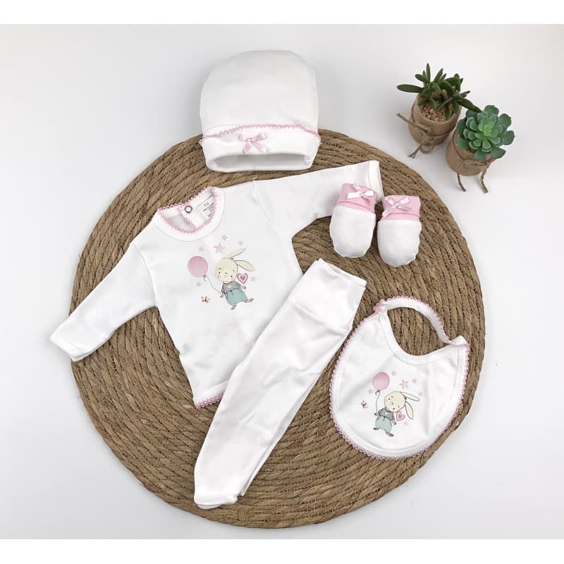 Estuche Bebé Primera Puesta 5 Piezas Conejito Rosa – Alma Petit · 321105000