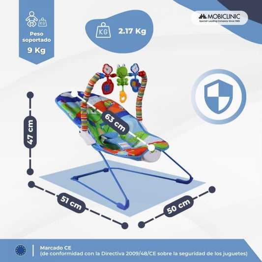 Hamaca para Bebé Reclinable con Arco Interactivo Vibración Música y Luces Flash Mobiclinic MIF-00003/08-ML
