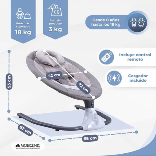 Hamaca Mecedora para Bebé con Velocidad Ajustable Música Juguetes Mosquitera y Mando a Distancia Mobiclinic MIF-00003/03