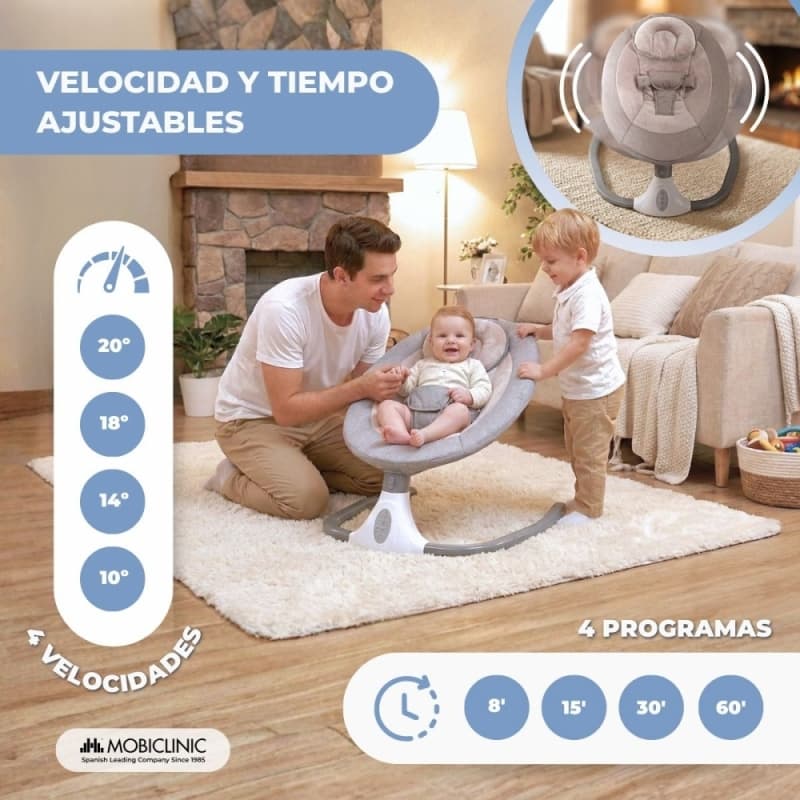 Hamaca Mecedora para Bebé con Velocidad Ajustable Música Juguetes Mosquitera y Mando a Distancia Mobiclinic MIF-00003/03