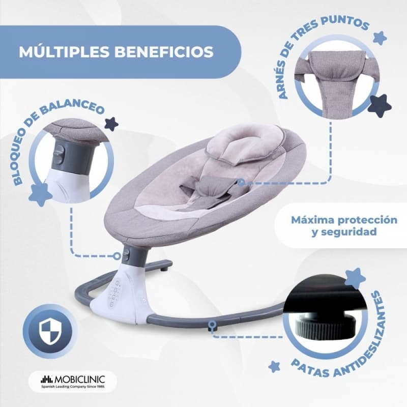 Hamaca Mecedora para Bebé con Velocidad Ajustable Música Juguetes Mosquitera y Mando a Distancia Mobiclinic MIF-00003/03