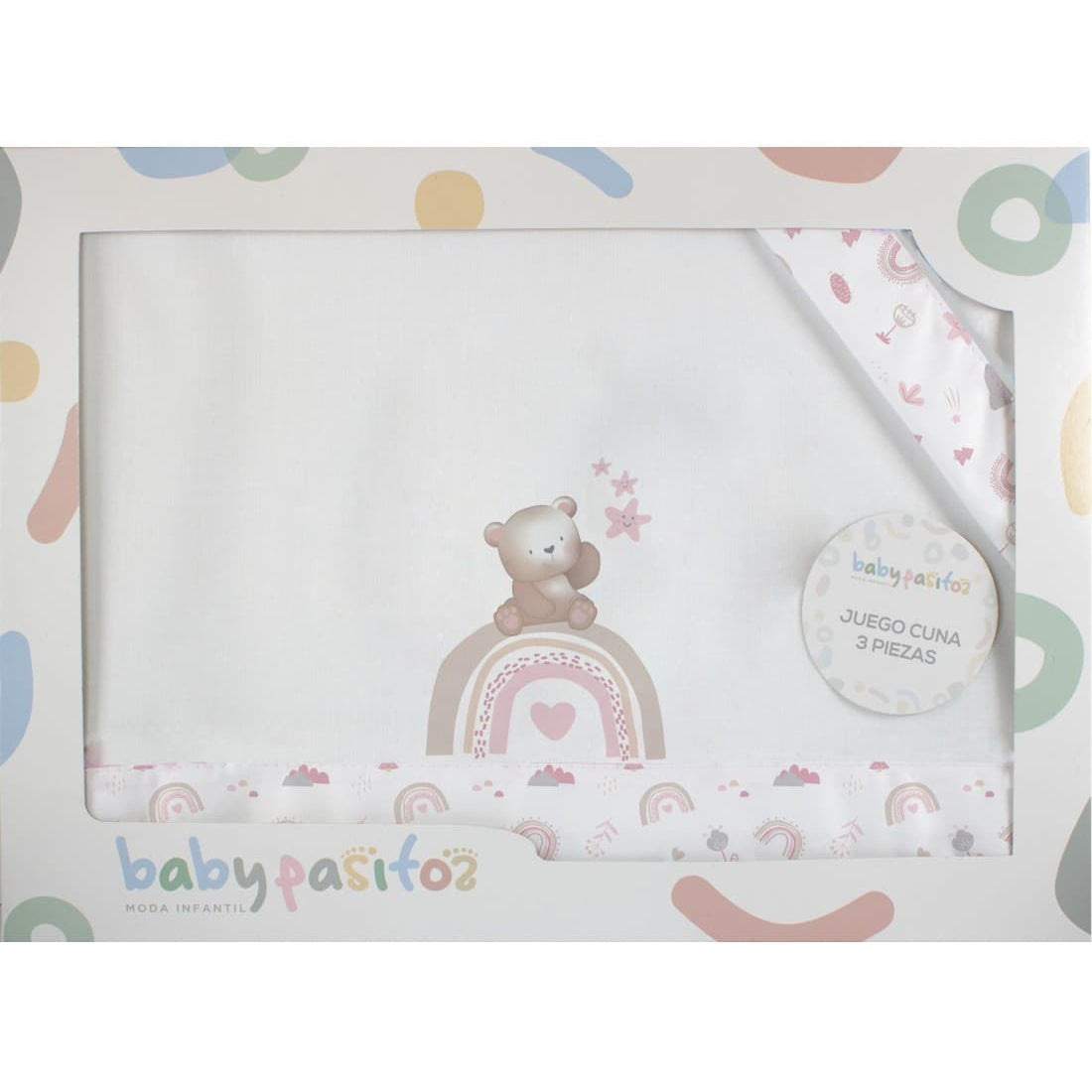 Sábanas para minicuna bebé con osito y arcoíris BABYPASITOS 621004340 – Dulces, suaves y listas para usar