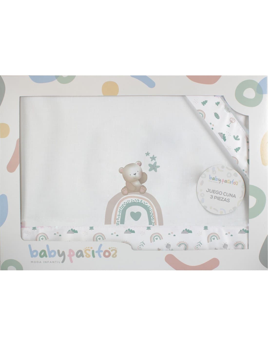 Sábanas para minicuna bebé con osito y arcoíris BABYPASITOS 621004340 – Dulces, suaves y listas para usar