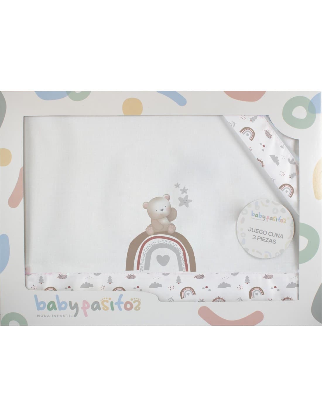 Sábanas para minicuna bebé con osito y arcoíris BABYPASITOS 621004340 – Dulces, suaves y listas para usar