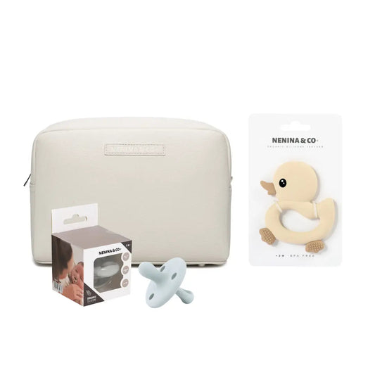 kit Esencial neceser Beige + chupete clásico + mordedor Nenina & Co
