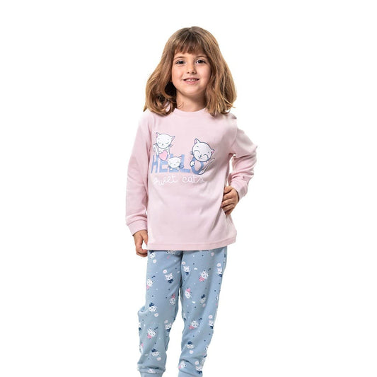 Pijama niña manga larga algodón con gatitos KN260W25 Kinanit