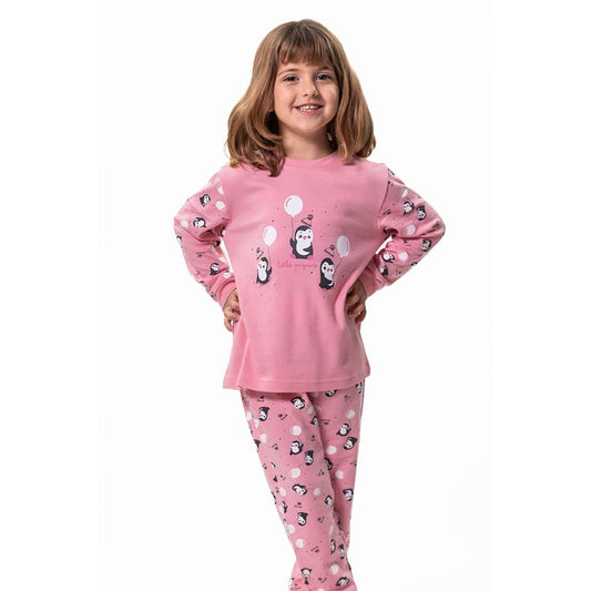 Pijama niña manga larga rosa con pingüinos KN262W25 Kinanit