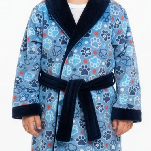 Bata infantil para niño en coralina azul con estampado de huellas Kinanit KN8036W26