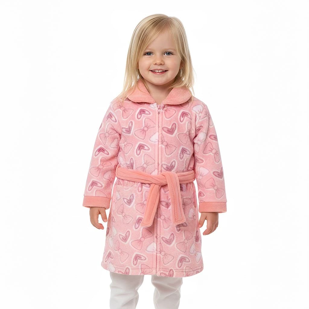 Bata para niña en coralina estampada con cremallera y cinturón Kinanit KN8068W26
