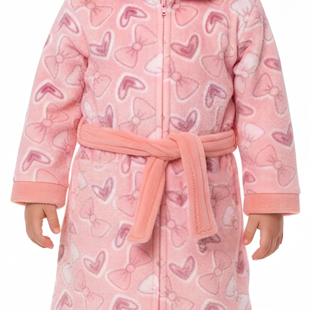 Bata para niña en coralina estampada con cremallera y cinturón Kinanit KN8068W26