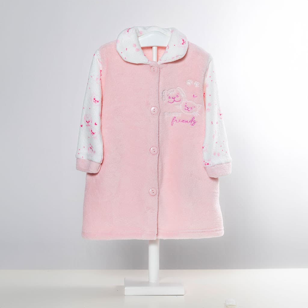 Peignoir bébé en polaire corail KINANIT avec imprimé cœur 8309