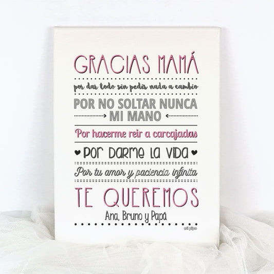 Lienzo personalizado “Gracias Mamá” con nombres MI PIPO 228