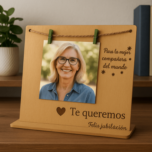 Marco de fotos personalizable en madera con cuerda
