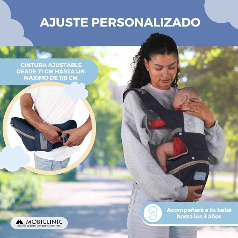 Mochila Portabebés azul Moley 6 en 1 Ergonómica y Transpirable 0-36 meses Mobiclinic MIF-00002/01-AZ