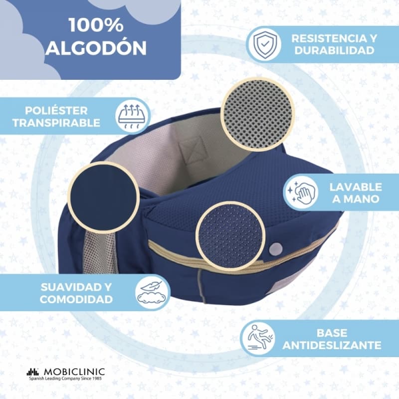 Mochila Portabebés azul Moley 6 en 1 Ergonómica y Transpirable 0-36 meses Mobiclinic MIF-00002/01-AZ