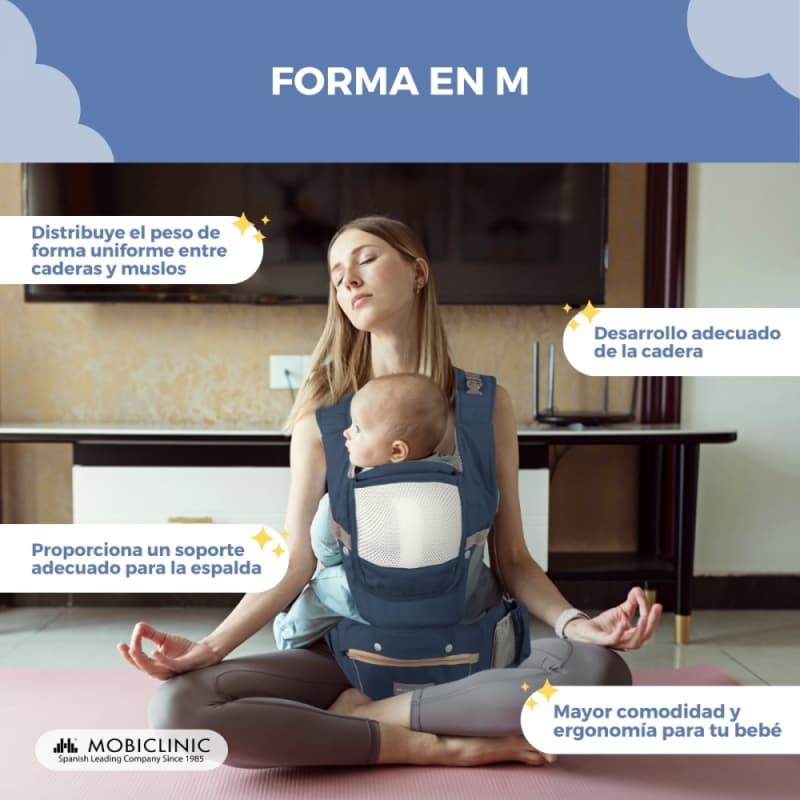 Mochila Portabebés azul Moley 6 en 1 Ergonómica y Transpirable 0-36 meses Mobiclinic MIF-00002/01-AZ