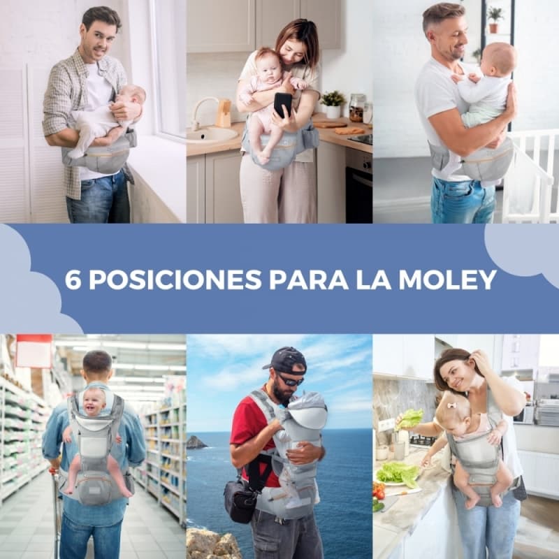 Mochila Portabebés gris Moley 6 en 1 Ergonómica y Transpirable 0-36 meses Mobiclinic MIF-00002/01-GR