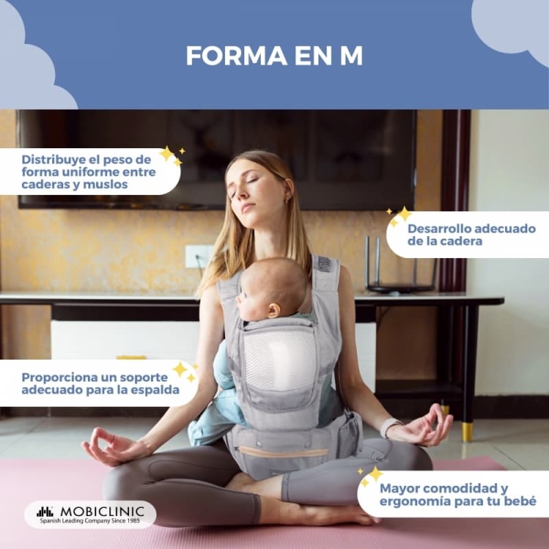 Mochila Portabebés gris Moley 6 en 1 Ergonómica y Transpirable 0-36 meses Mobiclinic MIF-00002/01-GR