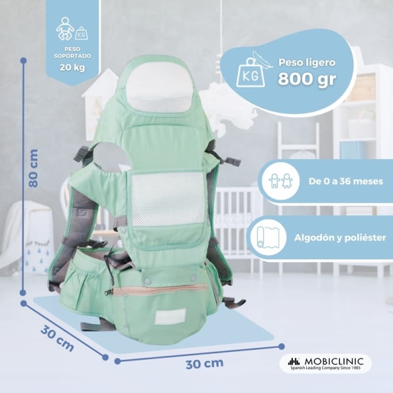 Mochila Portabebés verde Moley 6 en 1 Ergonómica y Transpirable 0-36 meses Mobiclinic MIF-00002/01-VD
