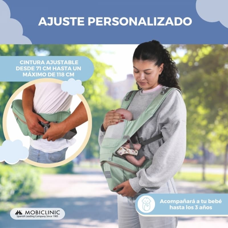 Mochila Portabebés verde Moley 6 en 1 Ergonómica y Transpirable 0-36 meses Mobiclinic MIF-00002/01-VD