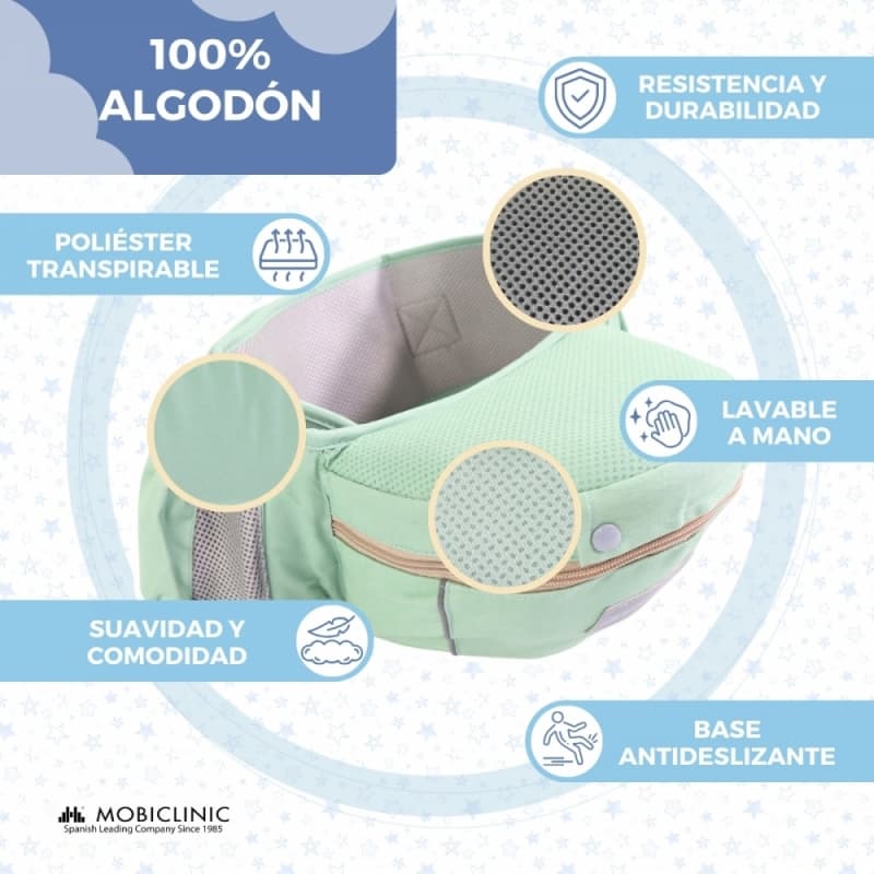 Mochila Portabebés verde Moley 6 en 1 Ergonómica y Transpirable 0-36 meses Mobiclinic MIF-00002/01-VD