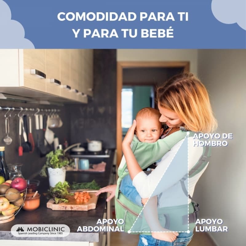 Mochila Portabebés verde Moley 6 en 1 Ergonómica y Transpirable 0-36 meses Mobiclinic MIF-00002/01-VD