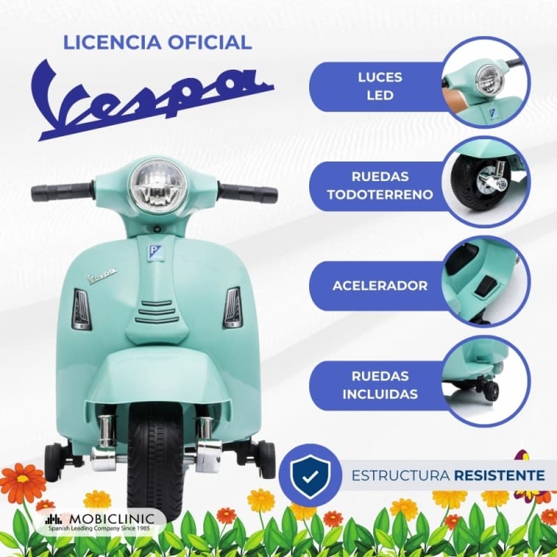 Moto eléctrica infantil Vespa Roma con sistema antivuelco Mobiclinic – 30W MDF-00012/02