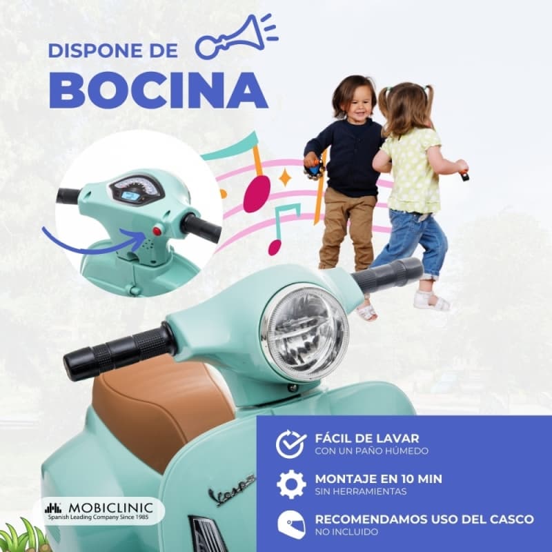 Moto eléctrica infantil Vespa Roma con sistema antivuelco Mobiclinic – 30W MDF-00012/02