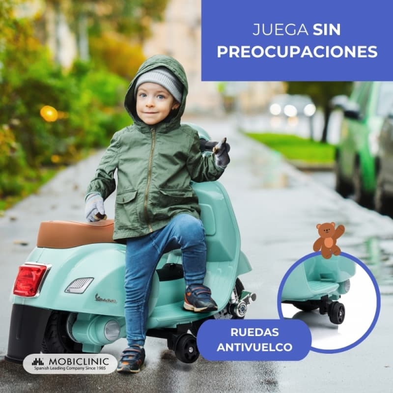 Moto eléctrica infantil Vespa Roma con sistema antivuelco Mobiclinic – 30W MDF-00012/02