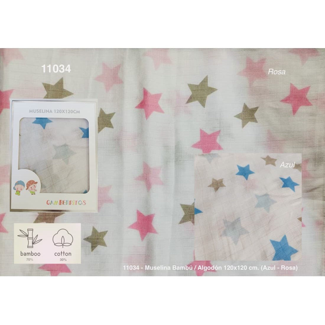 Muselina Bambú 120x120 cm estrellas 521111034 Gamberritos