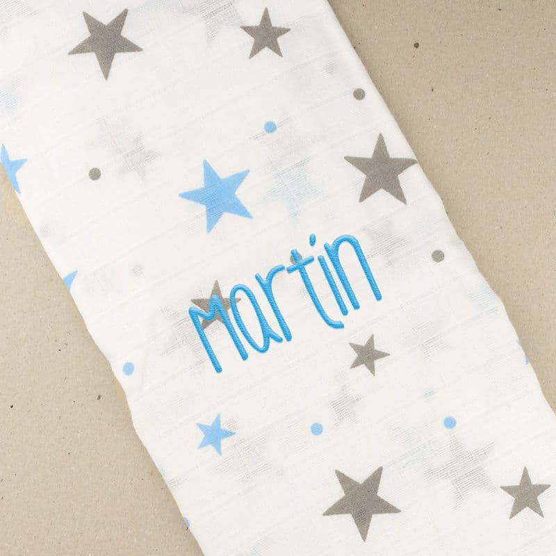 Muselina bebé Estrellas Azul Personalizada MI PIPO 153 120X120