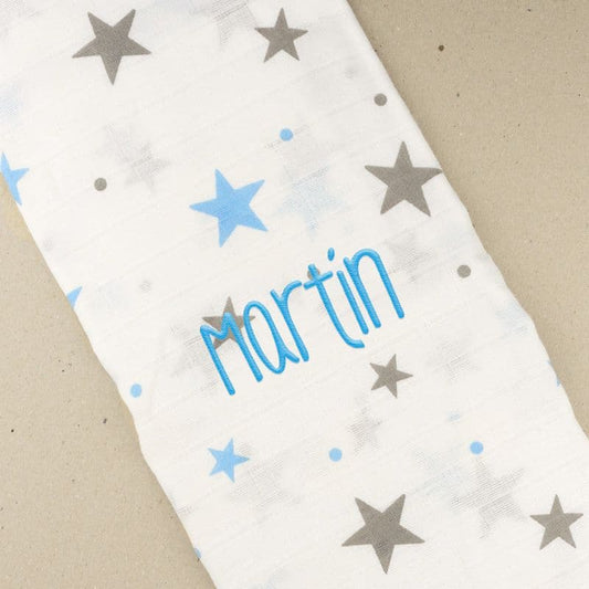 Muselina bebé Estrellas Azul Personalizada MI PIPO 153 120X120