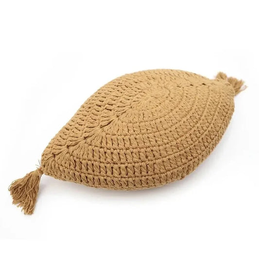 Cojín decorativo bohème algodon crochet PLUME MOUTARDE