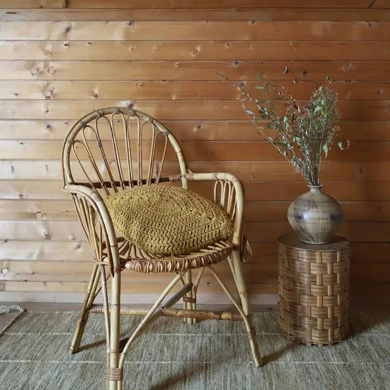 Cojín decorativo bohème algodon crochet PLUME MOUTARDE