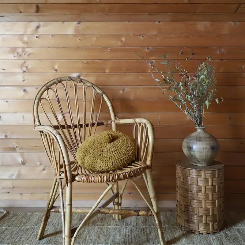 Cojín decorativo algodon redondo crochet LENKA MOUTARDE