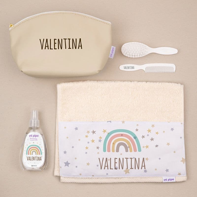 Neceser bebé personalizado arcoíris beige set completo MI PIPO 097