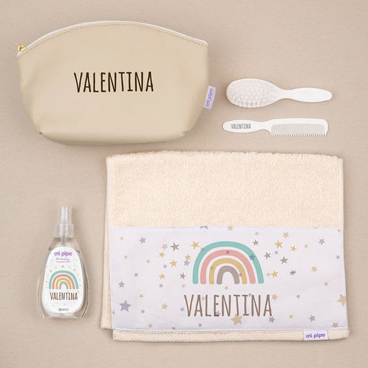 Neceser bebé personalizado arcoíris beige set completo MI PIPO 097