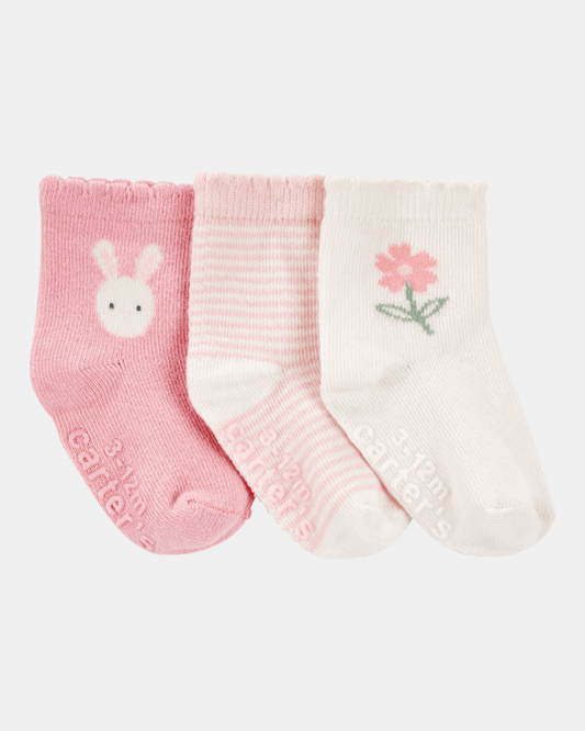 Pack 3 calcetines en rosa con rayas y estampados
