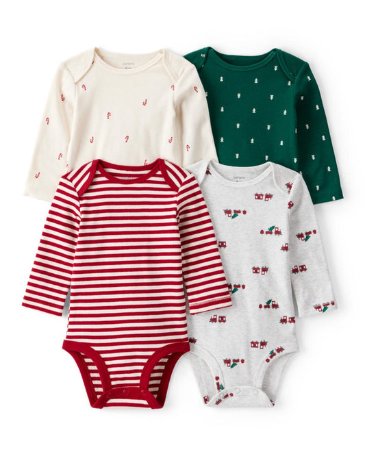 Pack 4 bodies de manga larga con estampados navideños