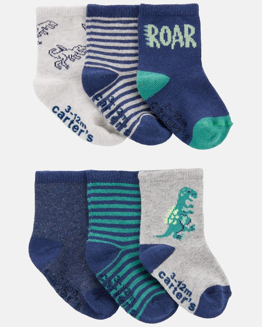 Pack 6 calcetines de bebé con dinosaurios multicolor