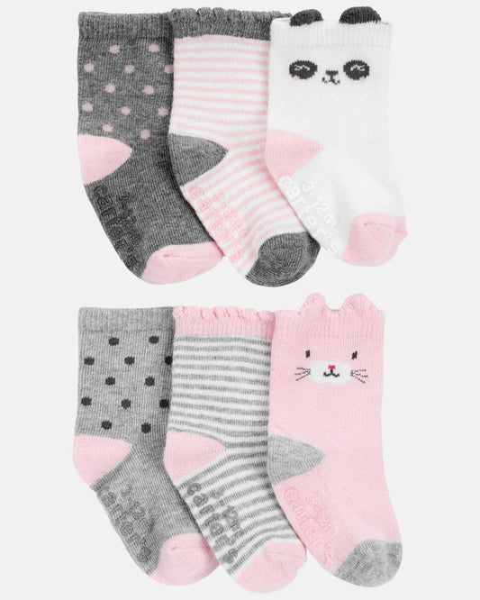 Pack 6 calcetines de bebé en rosa con animales