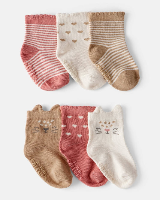 Pack 6 calcetines tobilleros de bebé con gatitos