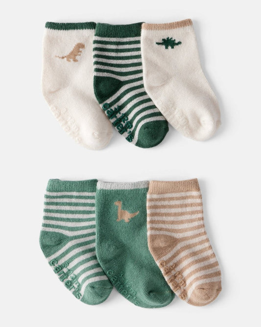 Pack 6 calcetines tobilleros de bebé con dinosaurios