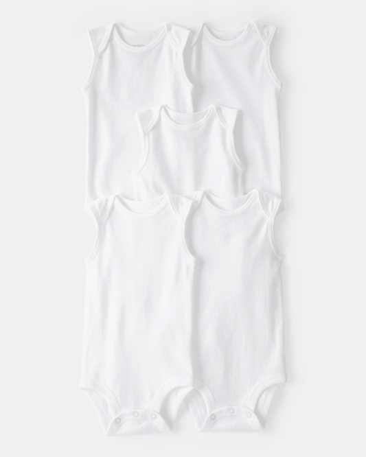 Pack cinco bodies algodón sin mangas blancos